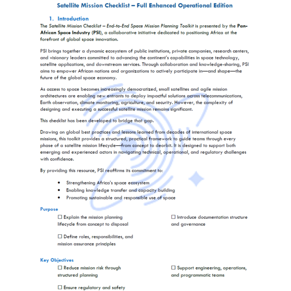PSI Satellite Mission Checklist